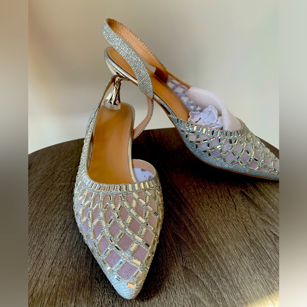 Silver kitten heel